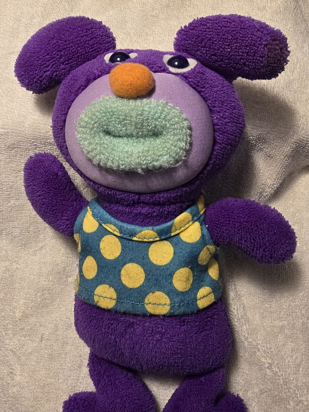 Fisher-Price Sing-A-Ma-Jig Purple Plush Singing Character Polka-Dot Shirt Y2K